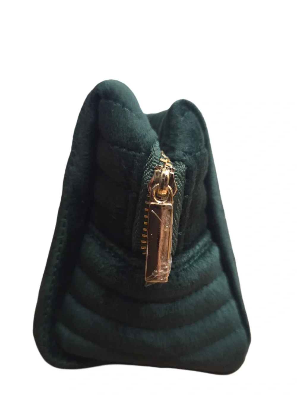 Quilted Velvet Cosmetic Pouch in Deep Green